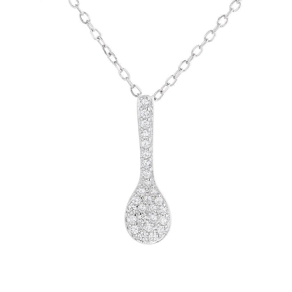 14k Golden and Sterling Silver Spoon Pendant Necklace with crystals