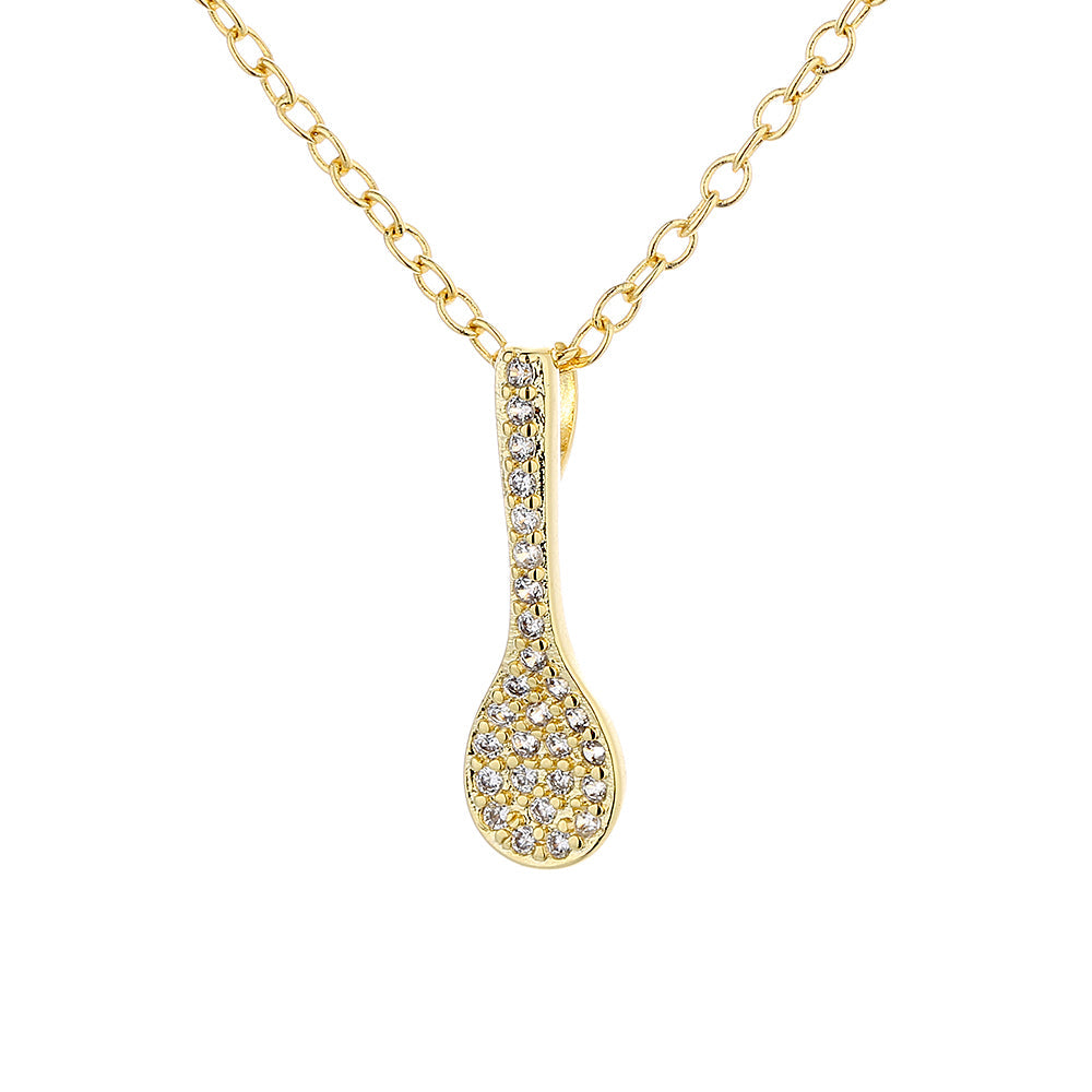 14k Golden and Sterling Silver Spoon Pendant Necklace with crystals