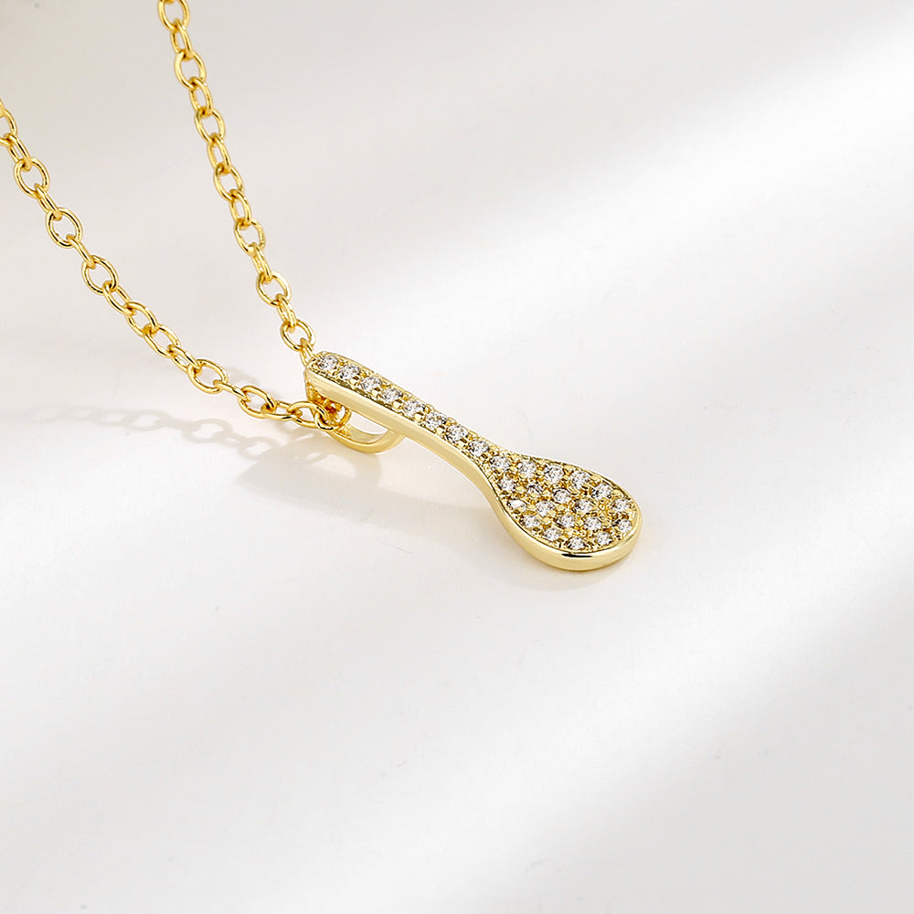 14k Golden and Sterling Silver Spoon Pendant Necklace with crystals