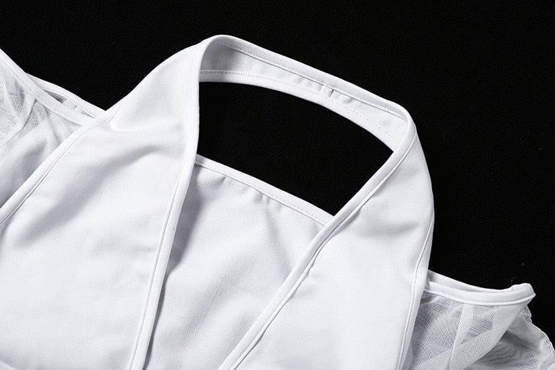 Mesh Shirt Women Tshirt Top Autumn Halter V-neck Off the Shoulder T-shirts Streetwear Top