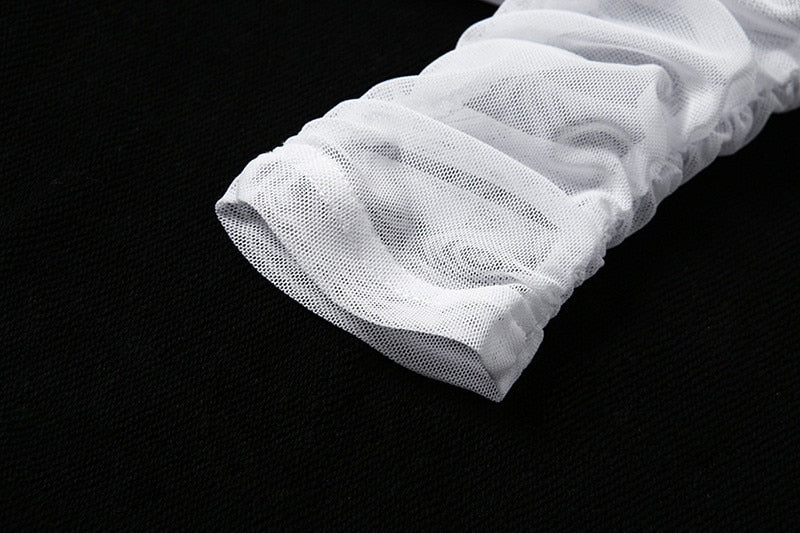 Mesh Shirt Women Tshirt Top Autumn Halter V-neck Off the Shoulder T-shirts Streetwear Top