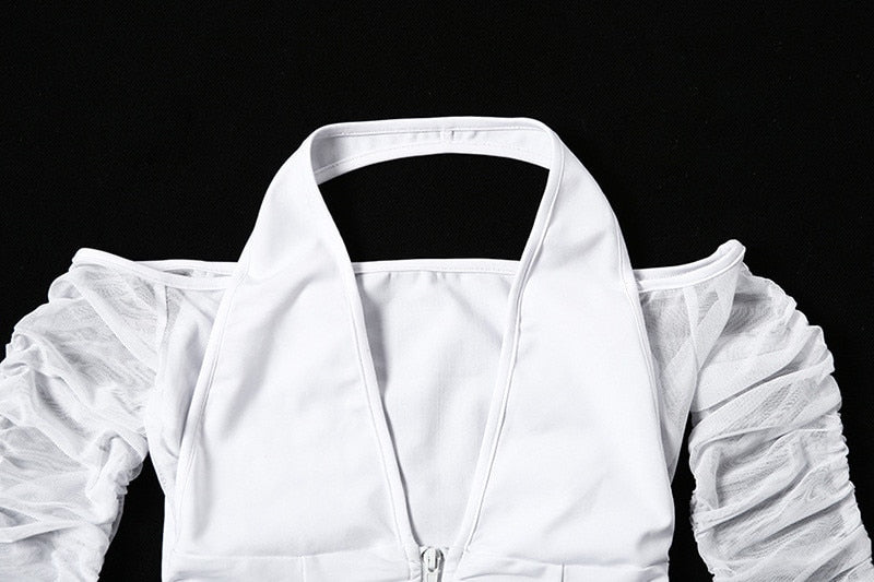 Mesh Shirt Women Tshirt Top Autumn Halter V-neck Off the Shoulder T-shirts Streetwear Top